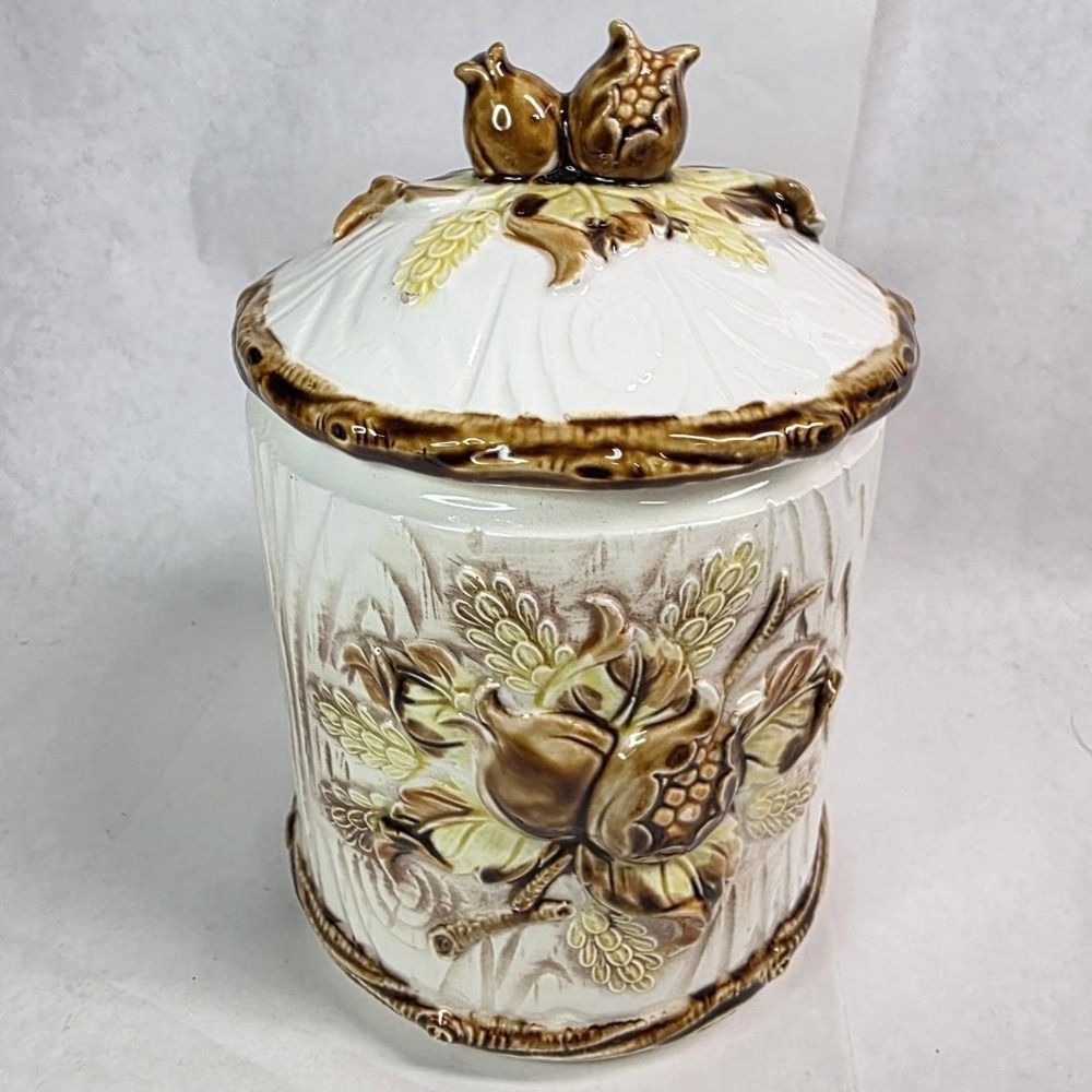 Vintage NEVCO Japan Harvest Acorn Ceramic‎ 9" Canister Jar w/Lid